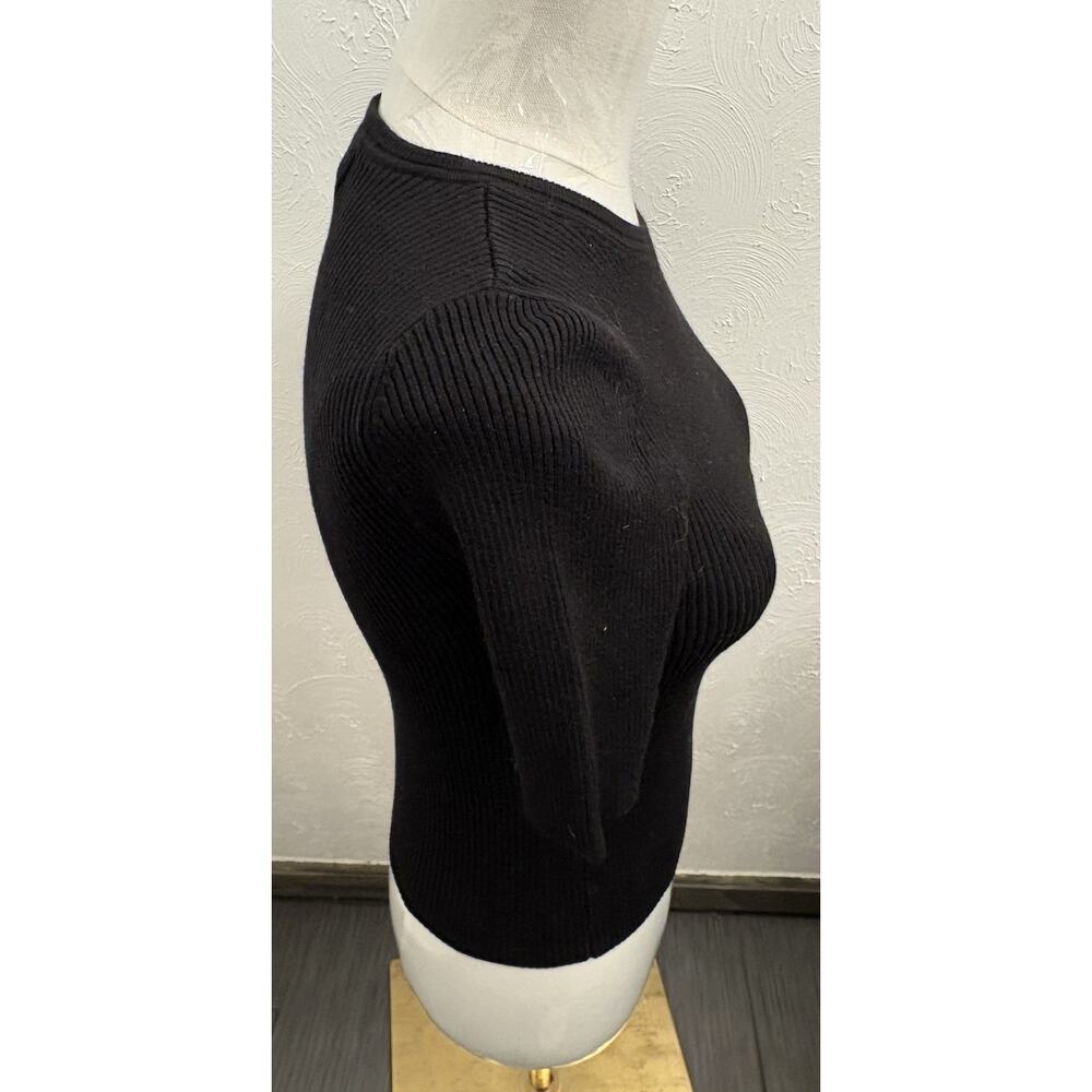 Maeve Black Ribbed Short Sleeve Sweater Size XS Stretch - Picture 4 of 7